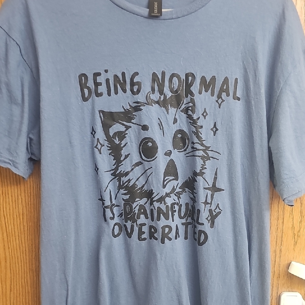 Gildan Blue Short Sleeve Tee with Cat Graphic